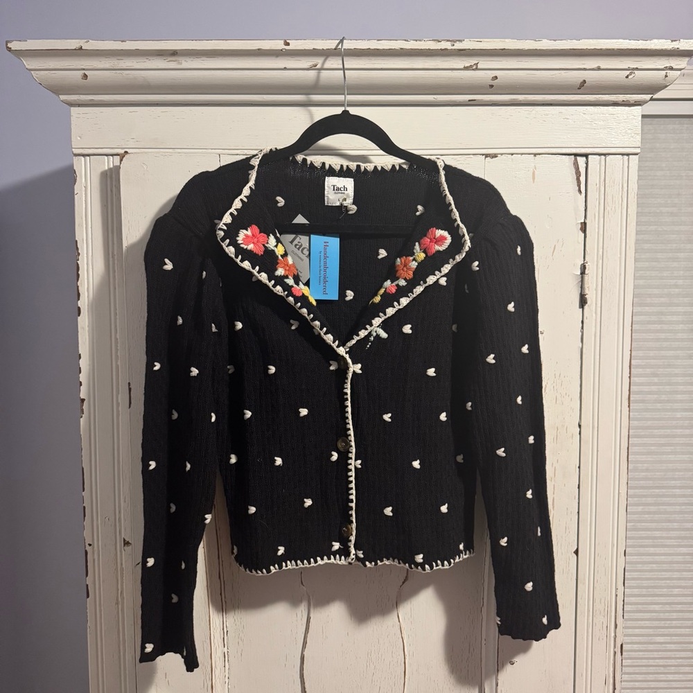TACH Black Heart Patterned Women's Blazer Farah Cardigan